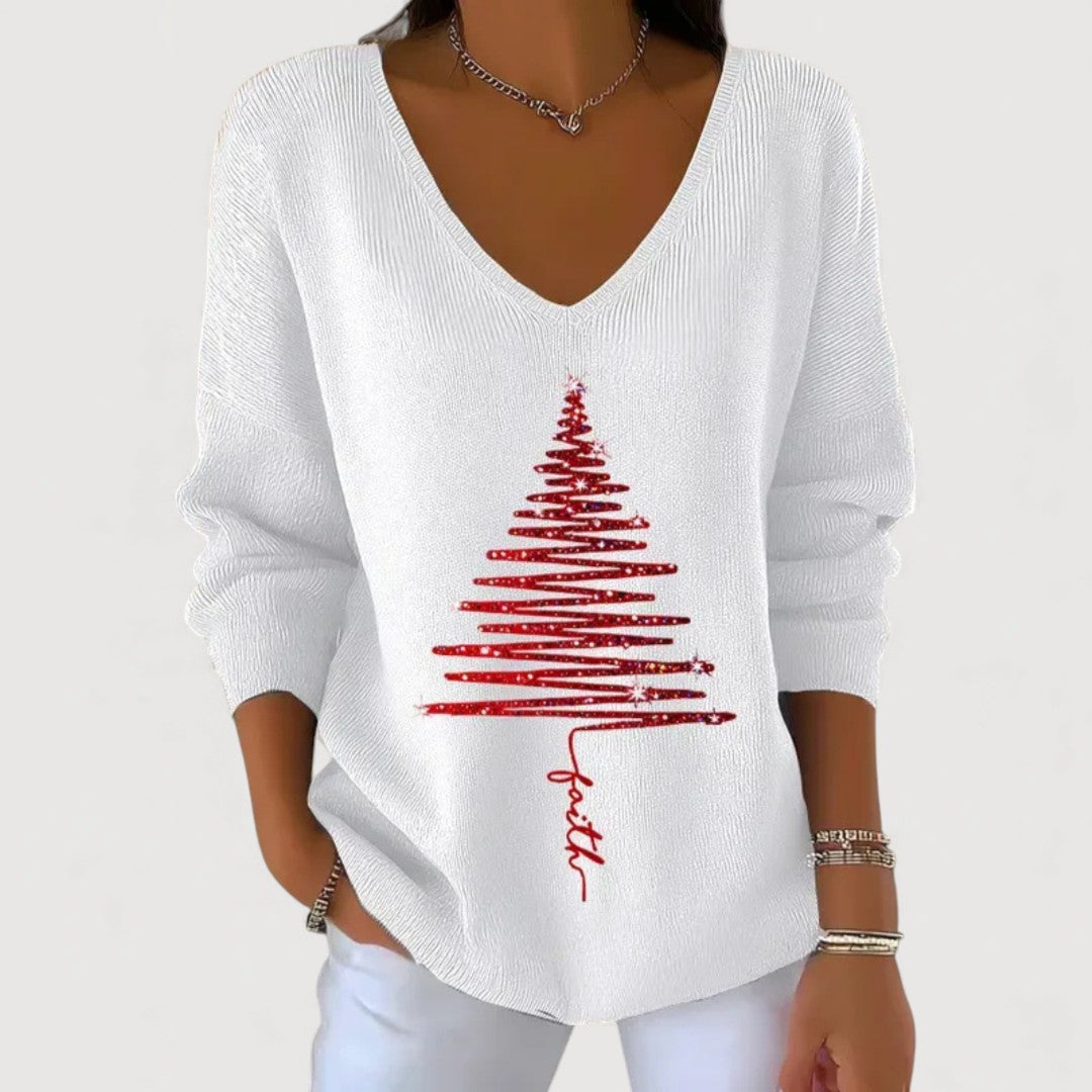 Alina | Festive V-Neck Holiday Charm Long-Sleeve Top