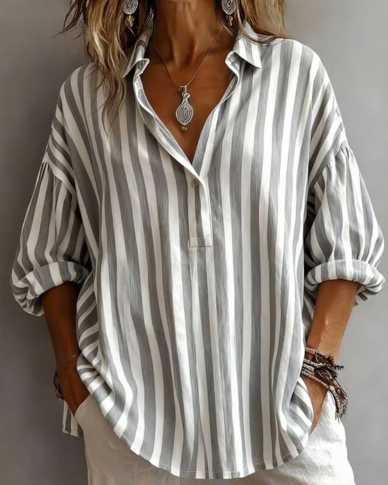 Nora | Loose Striped Blouse with Collar