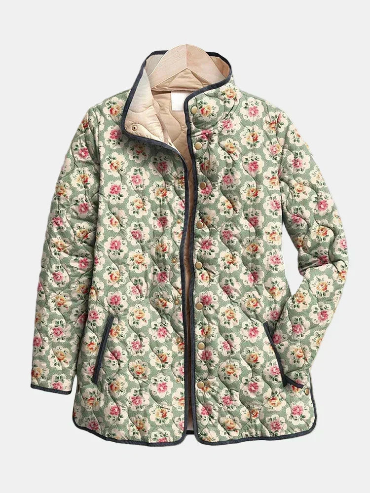 Aveline | Vintage Floral Art Print Quilted Jacket