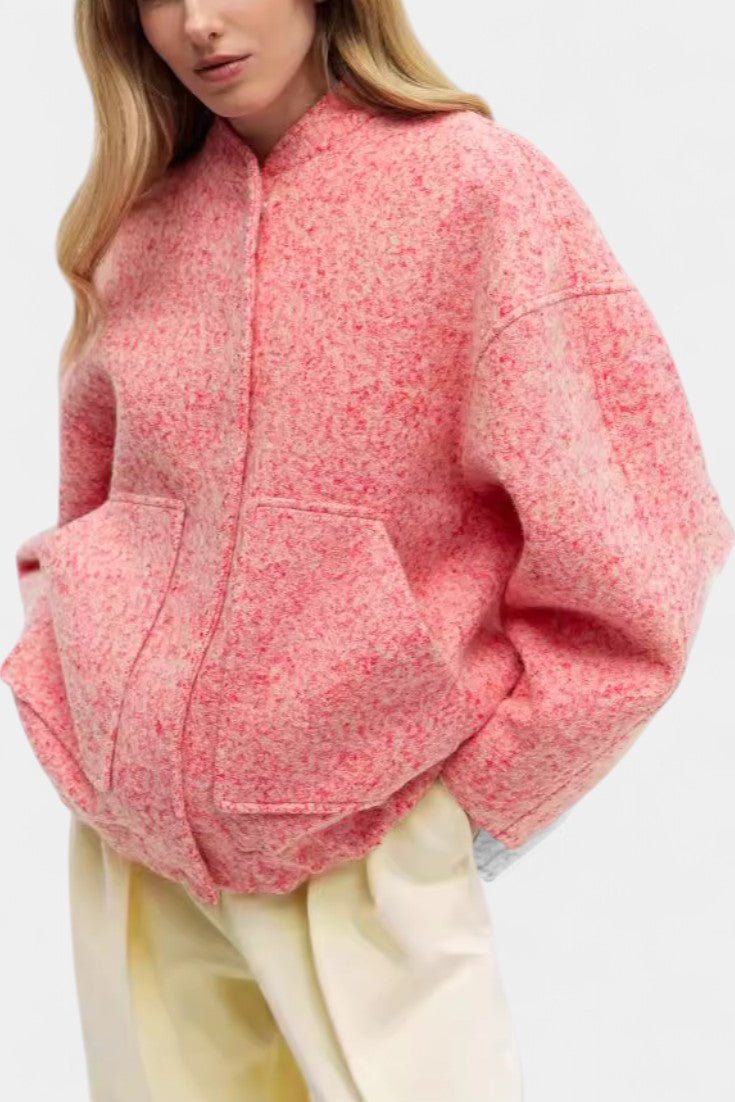 Amandine Short Baseball Jacket with 3D Embroidery and Ribbed Details