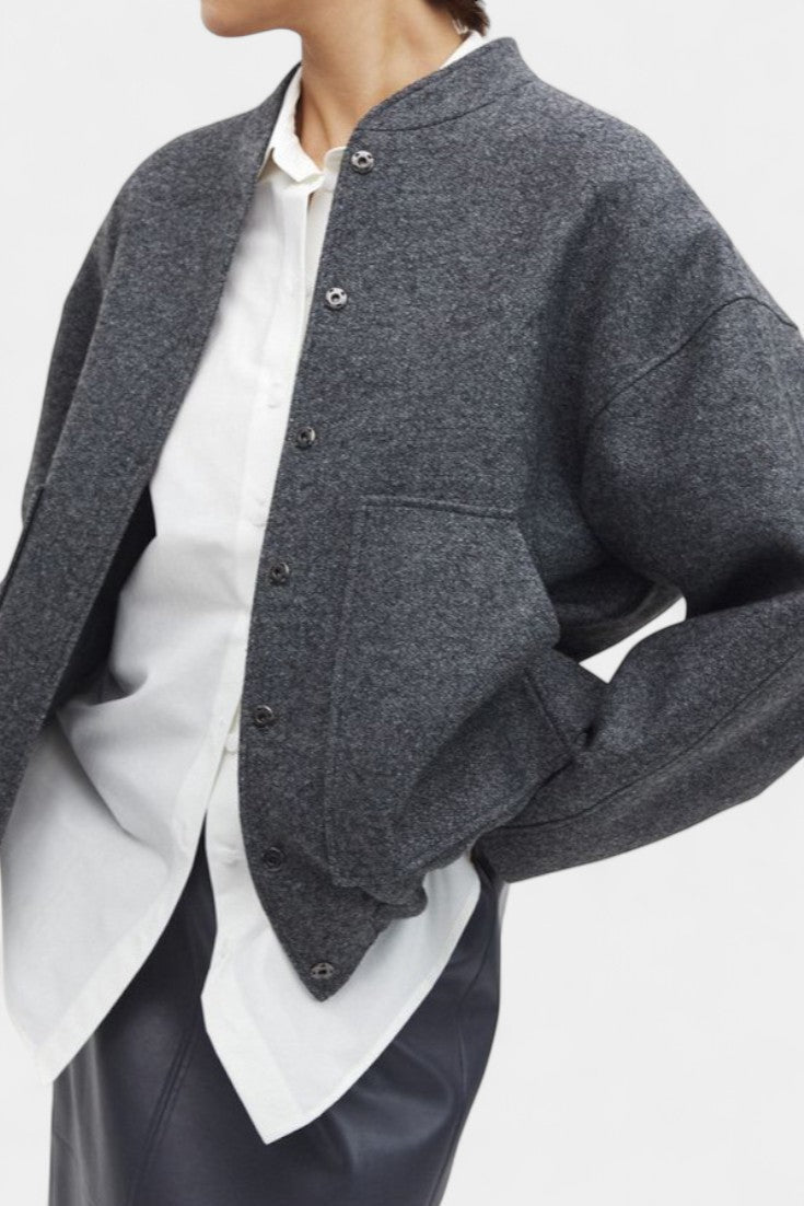 Amandine Short Baseball Jacket with 3D Embroidery and Ribbed Details